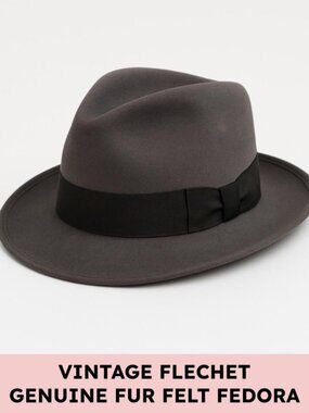Flechet mens fedora fur felt grosgrain band OS gray vintage